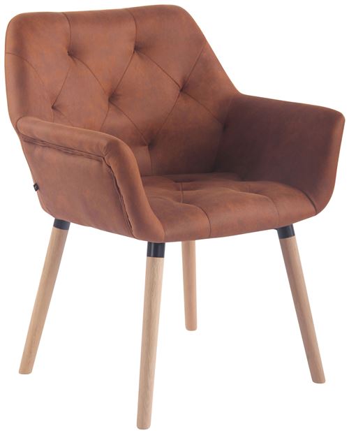 Chaise de Salle à manger Cassidy en Similicuir Vintage - Chaise de coiffeuse avec accoudoirs - Piètement Bois de Hêtre Nature - Couleur Marron