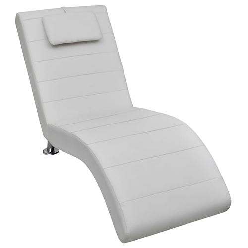 vidaXL Chaise longue met kussen kunstleer wit