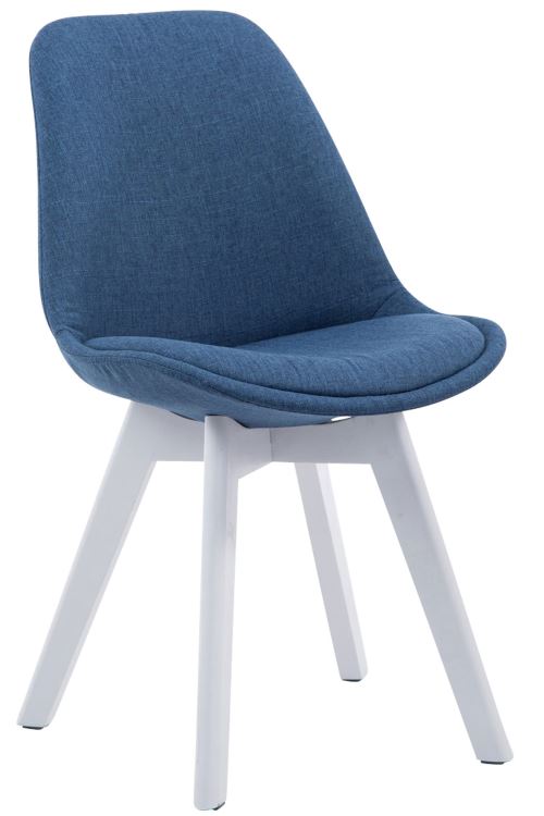 Chaise de Salle à manger Borneo V2 en Tissu - Style scandinave - Chaise Visiteur avec Piètement en Bois de Hêtre Blanc - Couleur Bleu