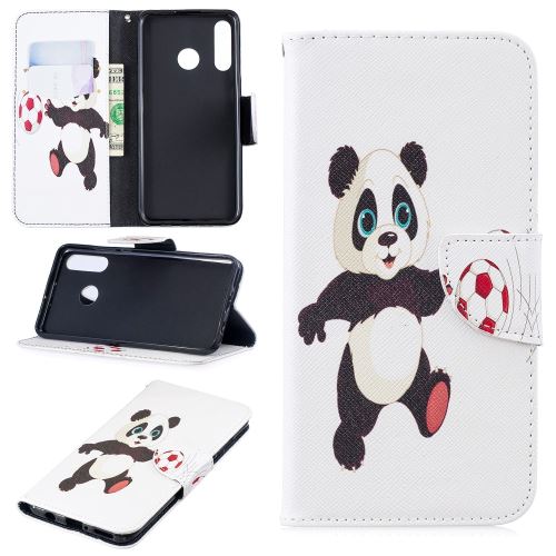 Etui en PU impression de motifs panda joue au football pour votre Huawei P30 Lite