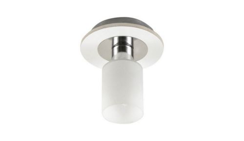HOMEMANIA Lampe de Plafond Atlas Plafonnier - Ronde - Murale - Blanc, Chrome en Bois, Verre, 17 x 17 x 17 cm, 1 x E14, Max 40W