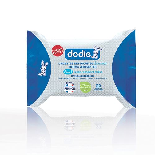 Lingettes nettoyantes Dodie 3en1 pocket 20 pièces