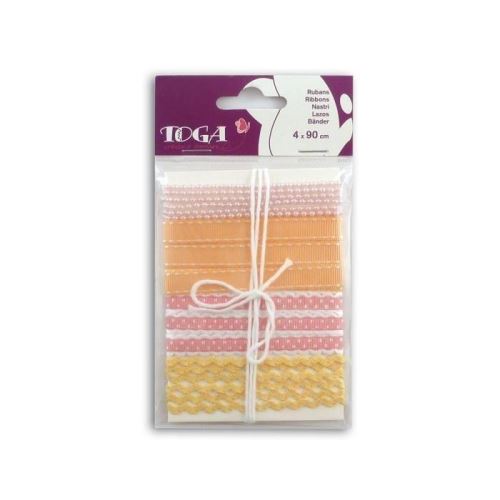 Toga lot de 4 rubans - perle et satin - rose et orange ru60
