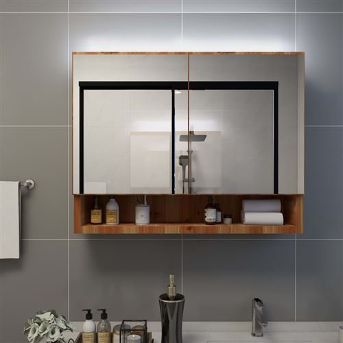 Armoire à miroir de salle de bain LED Chêne 80x15x60 cm MDF