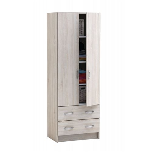 Dual armoire de chambre 61 cm - décor chene brossé et lin tissé