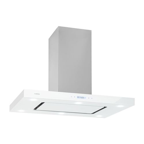 Klarstein Valeria hotte îlot 90 cm 650 m³/h tactile CEE A LED verre inox blanc