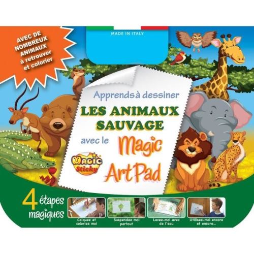 Magic sticky art pad animaux sauvage avec 4 stylos