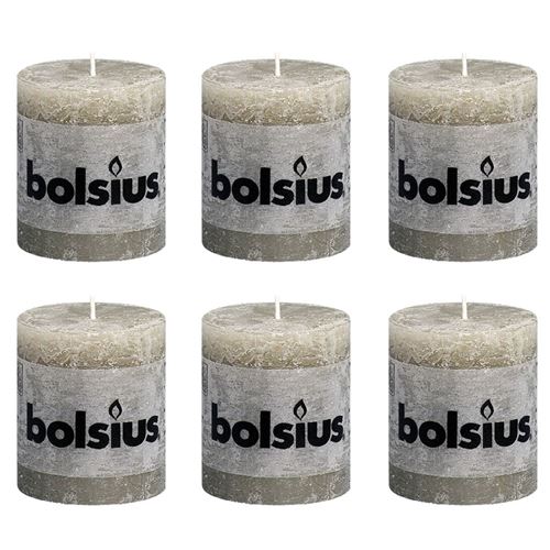 Lot de 6 bougies 80 x 68 mm gris Bolsius