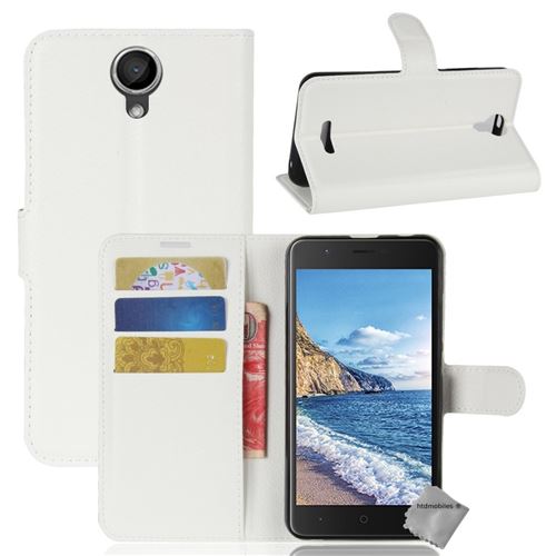 Housse etui coque pochette portefeuille pour Wiko Harry avec verre trempe - BLANC