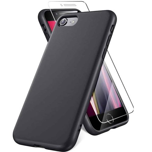 iPomcase Coque pour iPhone 7 et iPhone 8 noire + Verre Trempé écran Protecteur