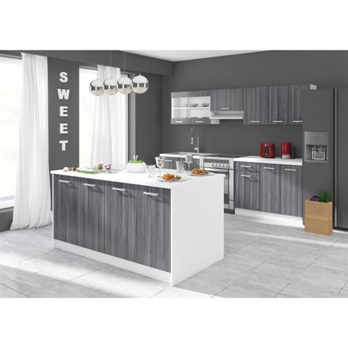 ULTRA Ilot central L 164 cm avec plan de travail - Decor chene gris