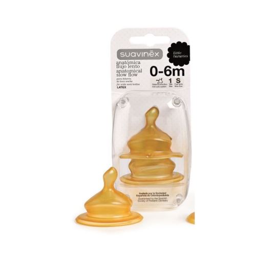 SUAVINEX 2 tétines physiologique - débit lent latex 0-6m s