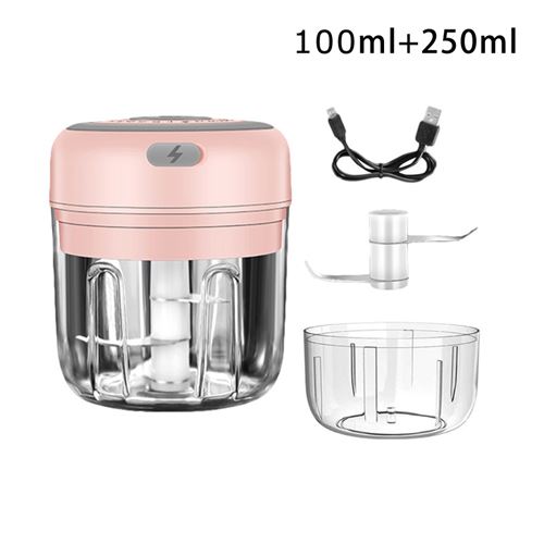 Youkuke - Mini Hachoir Électrique - Presse-Ail - 250ml et 100ml - Rose - Image 2