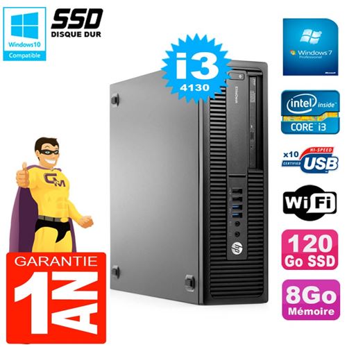 Pc hp elitedesk 800 g1 sff core i3-4130 8go disque 120go ssd graveur dvd wifi w7