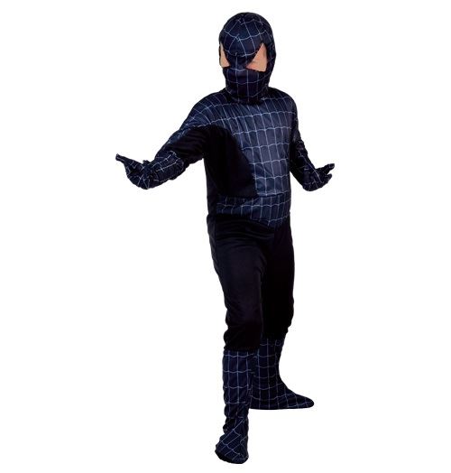 Déguisement spider héros noir enfant 7-9 ans (combinaison, cagoule, gants)