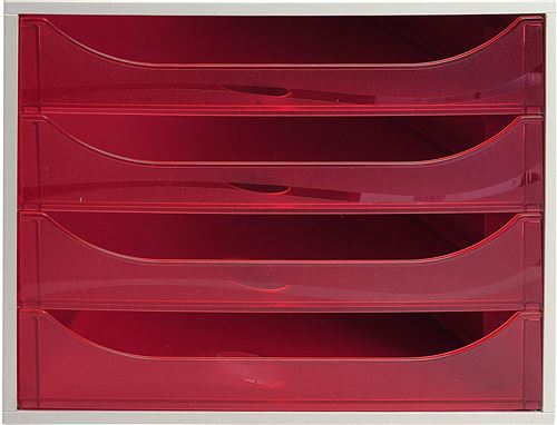 EXACOMPTA 228654D EcoBox Caisson 4 de Tiroirs Linicolor Gris/Framboise transparent