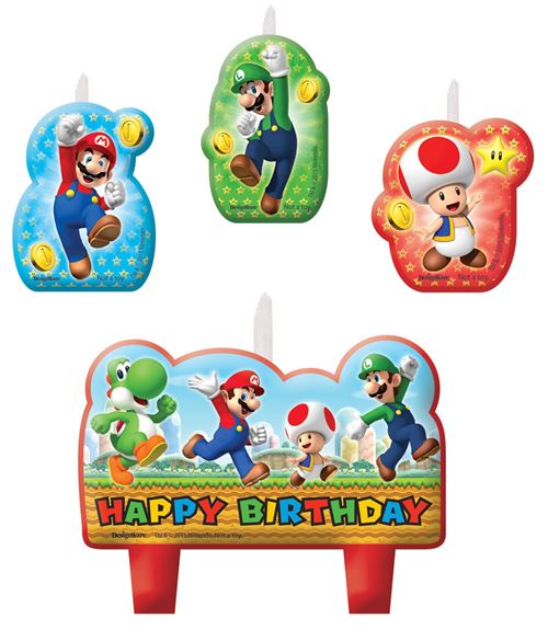 Amscan SuperMariobougies d'anniversaire junior 6 cm cire 4 pièces