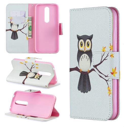 Etui en PU motif imprimé avec support roses et hibou sur la branche pour votre Nokia 4.2