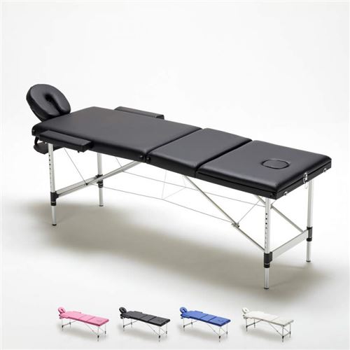 Bodyline - Health and Massage - Table de massage portable pliante en aluminium à 3 zones 210 cm Thai, Couleur: Noir