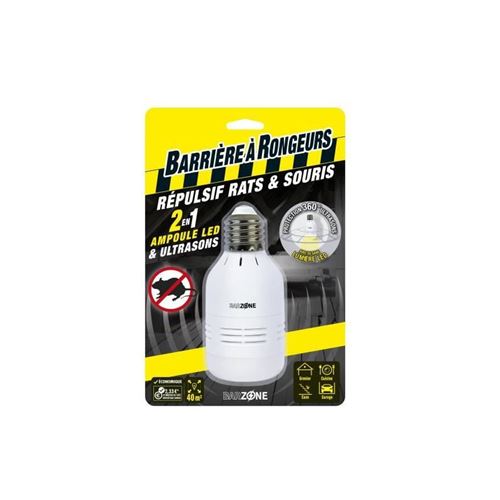 BARRIERE A RONGEURS Répulsif rats et souris ampoule LED & Ultrasons 2 en 1 - Blister de 1 ampoule