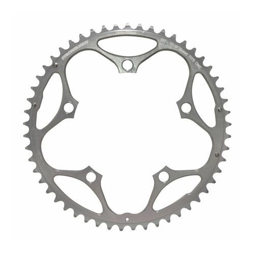 Plateau route 5bra 53dts d.130 exterieur argent alu 7075 stronglight type shimano 9-10v.