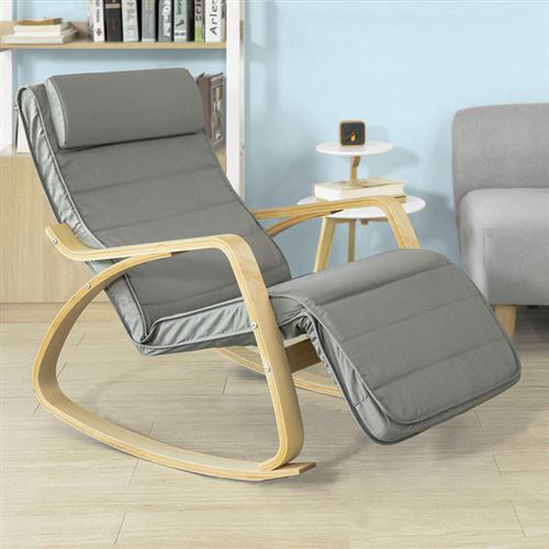 SoBuy® FST16-DG Fauteuil à Bascule avec Repose-Pied Rocking Chair Fauteuil Relax