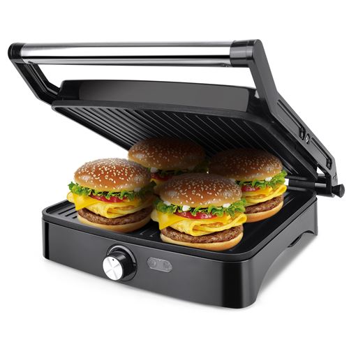 Aigostar Calore - Grill, plancha, presse à paninis, appareil à sandwichs, 1800W. Ouverture à 180º et plaques anti-adhérantes. Design exclusif.