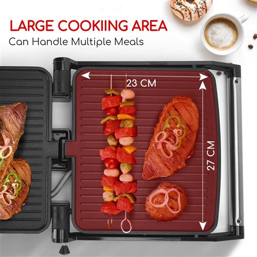 Aigostar Warme 30HHH - Grill multifonction, plancha, presse à paninis,  appareil à sandwichs. 750W, plaques anti-adhésives