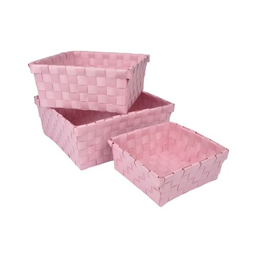 3 paniers tresses 21.5 x 21.5 x 9 cm plastique vitamine Rose poudre