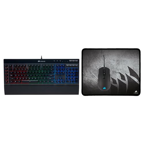 Corsair 3-en-1 Gaming Bundle - Ensemble pour gamer avec clavier à membrane avec rétro-éclairage RGB (AZERTY, Français), souris