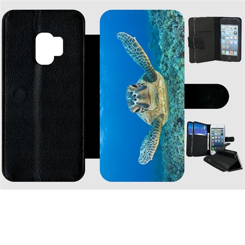 Etui My-Kase pour Galaxy S9 - tortue verte d hawai - Simili-cuir Noir