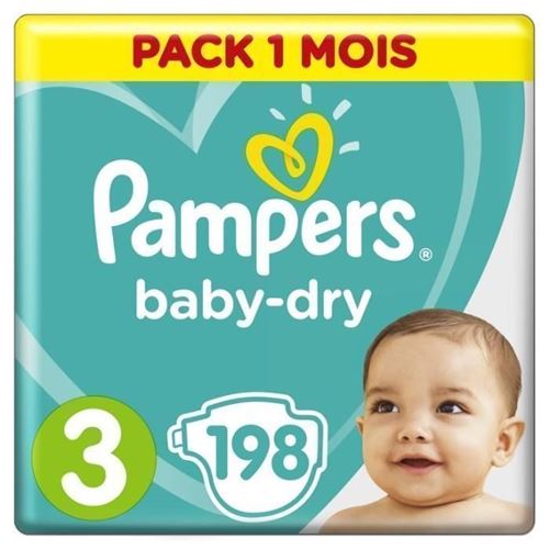 Pampers - baby dry - couches taille 3 midi (4-9 kg) - pack économique 1 mois de consommation x198 couches