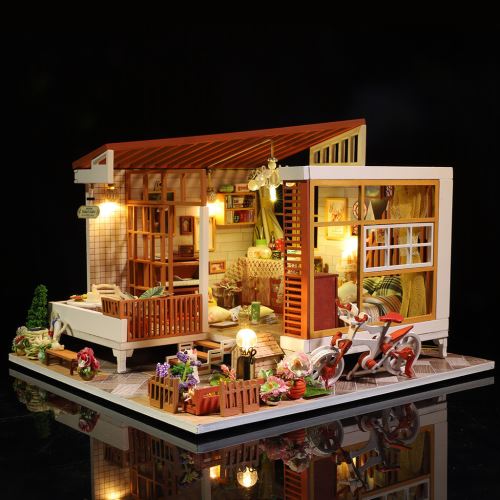 Maison miniature Bricolage 3D en bois Meubles LED Maison Puzzle décorez cadeaux Creative Pealer8652