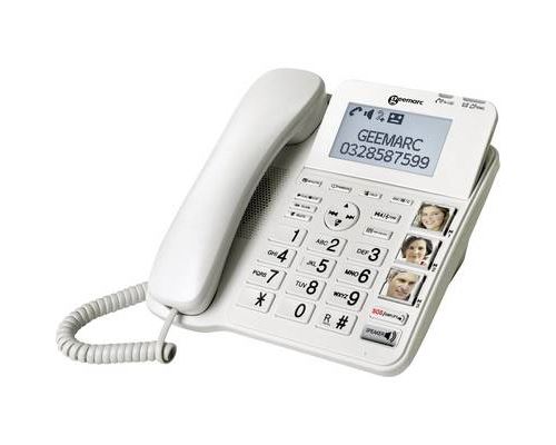 GEEMARC CL595 Téléphone fixe seniors amplifié, grosses touches avec photos et boutons SOS