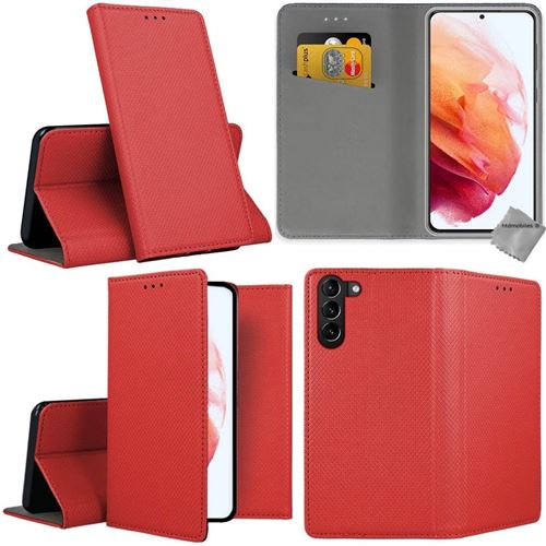 Housse portefeuille avec coque intérieure en silicone pour Samsung Galaxy S21 5G - ROUGE MAGNET -htdmobiles
