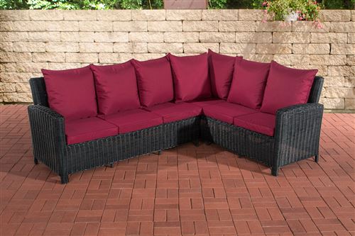 Canapé d'angle Minari 5mm polyrotin fibres rondes , Noir /Rouge rubis