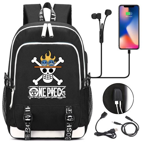 Sac à dos college One Piece avec port de chargement 44*15*30cm Portgas D. Ace - Noir