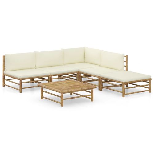 Non Communiqué Blanc Salon De Jardin 6 Pcs Avec Coussins Crème Bambou