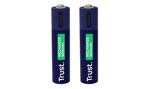 Trust - Batterie - USB-C + batterie 2 x AAA - (rechargeables) - 500 mAh - bleu
