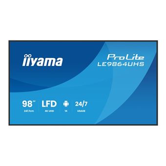 iiyama ProLite LE9864UHS-B1AG - Classe de diagonale 98" (97.5" visualisable) écran LCD rétro-éclairé par LED - signalisation numérique - avec lecteur multimédia SoC intégré - 4K UHD (2160p) 3840 x 2160 - cadre noir avec finition mate - 1