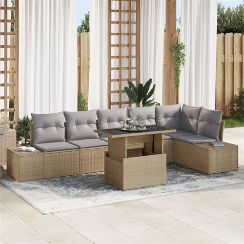Non Communiqué Beige Salon De Jardin Modulable Vidaxl Rotin 7 Pieces 2 Personnes