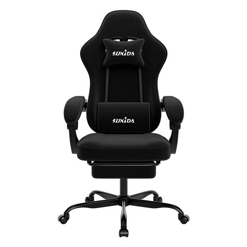  chaise gaming ergonomique avec repose-pieds, support lombaire et hauteur r&eacute;glable - Noir 