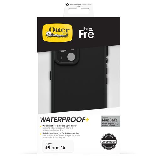 LifeProof Fre - Étui de protection étanche coque de protection pour téléphone portable - avec MagSafe - compatibilité avec MagSafe - plastique recyclé - noir - pour Apple iPhone 14