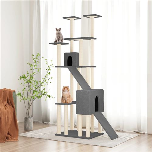 Mercatoxl - Arbre &agrave; chat avec griffoirs en sisal Gris fonc&eacute; 190 cm