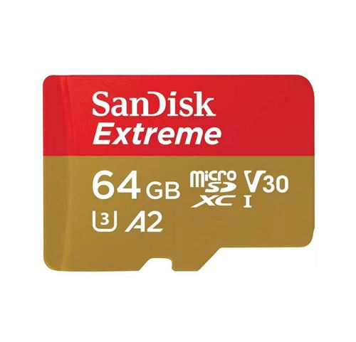 Carte Mémoire Micro SD SDXC SanDisk Extreme 64 Go A2 lecture 170Mo/s écriture 80Mo/s Classe 10 U3 V30 version 2022