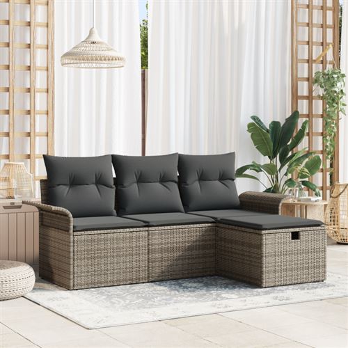 Non Communiqué Gris Ensemble De Canapé De Jardin 4 Pièces Avec Coussins En Rotin Poly Canapé De Jardin 2 Places Avec Rangement Et Coussins En