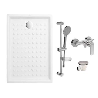Pack receveur 120 x 90 VILLEROY ET BOCH O Novo céramique rectangle blanc avec bonde D90 et robinetterie - 1