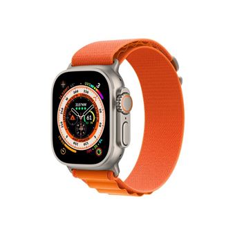 Apple Watch Ultra - 49 mm - titane - montre intelligente avec Boucle Alpine - textile - de couleur orange - taille du bracelet : S - 32 Go - Wi-Fi, LTE, UWB, Bluetooth - 4G - 61.3 g