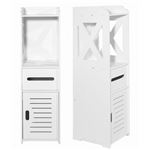 KLEANKIN Meuble colonne rangement salle de bain dim. 30L x 30l x 180H cm 2  placards avec étagère + 2 niches panneaux particules aspect ciment blanc  pas cher 