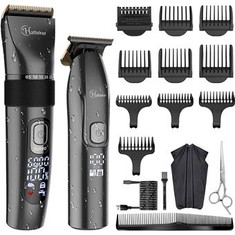 Tondeuse Cheveux et Barbe HATTEKER Avec Ciseaux et Bavette de Barbier Noir - 1